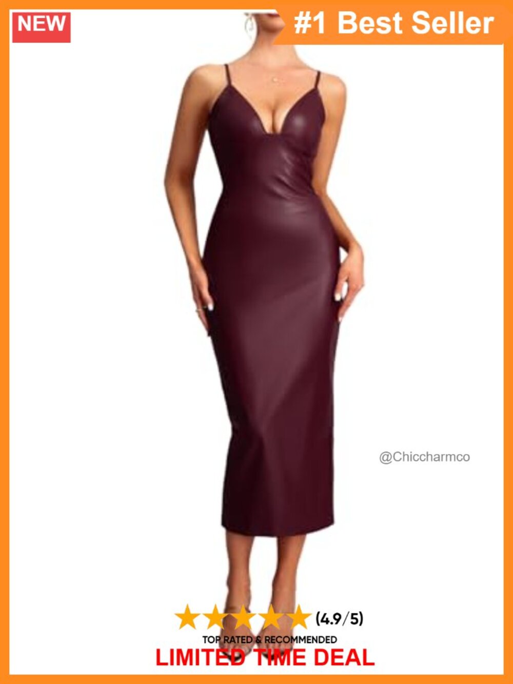 Faux Leather V-Neck Tie Back Midi Dress Sleeveless Bodycon